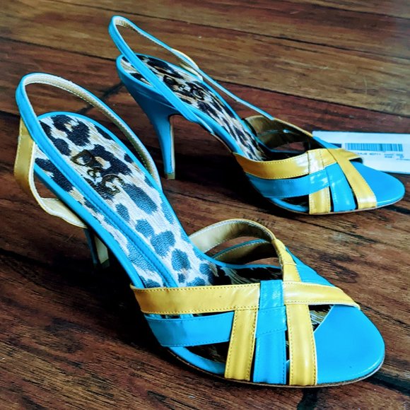 Dolce & Gabbana Scarpa Yellow and Teal Slingback Heels NWT 37 - Picture 3 of 8